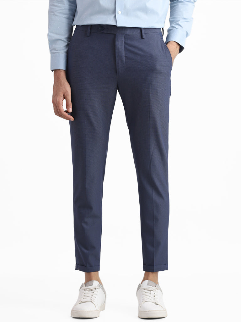 Buy WES Formals Solid Dark Khaki Carrot Fit Trousers from Westside